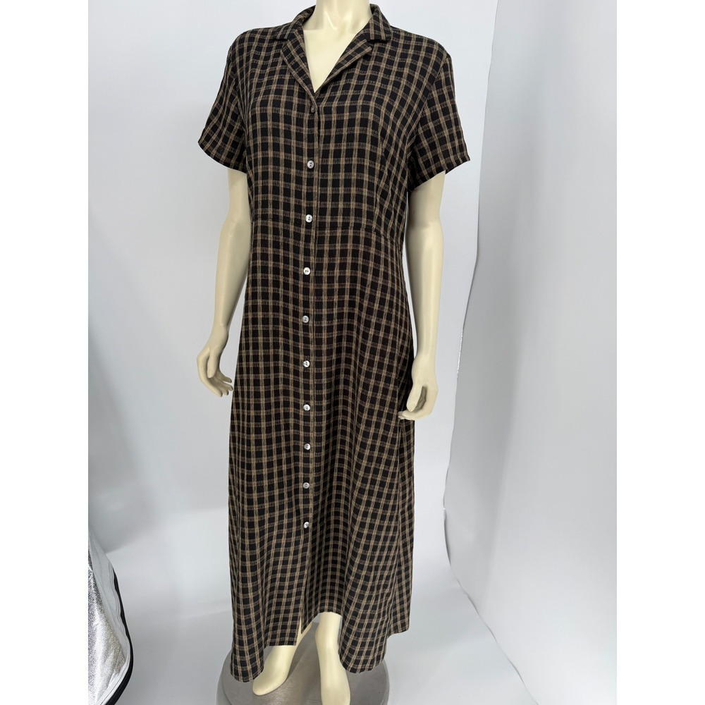 The Villager Plaid Button Front Maxi Shirt Dress 90s Grunge Brown Black - Picture 9 of 15